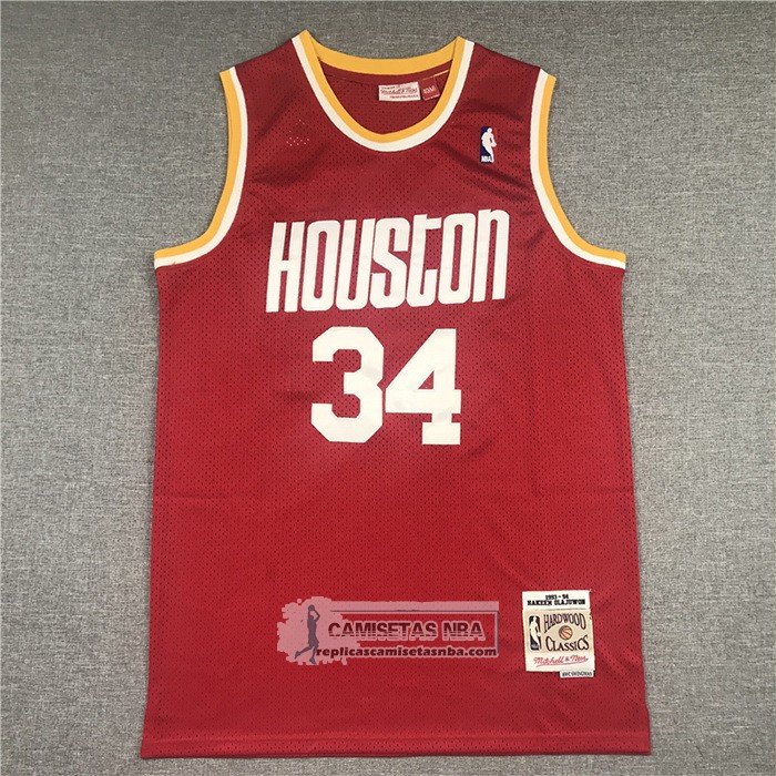 Camiseta Houston Rockets Hakeem Olajuwon NO 34 Mitchell & Ness 1993-94 Rojo